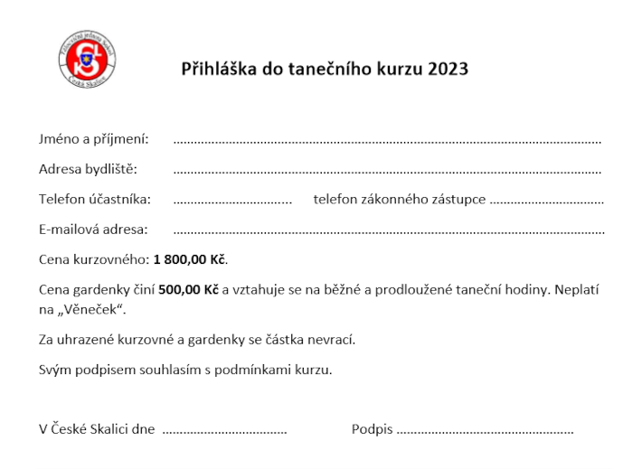 Přihláška do tanečních 2023