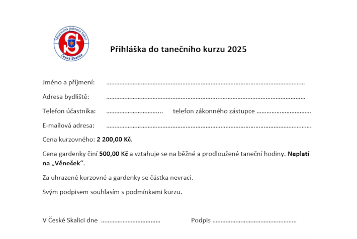 Přihláška do tanečních 2025
